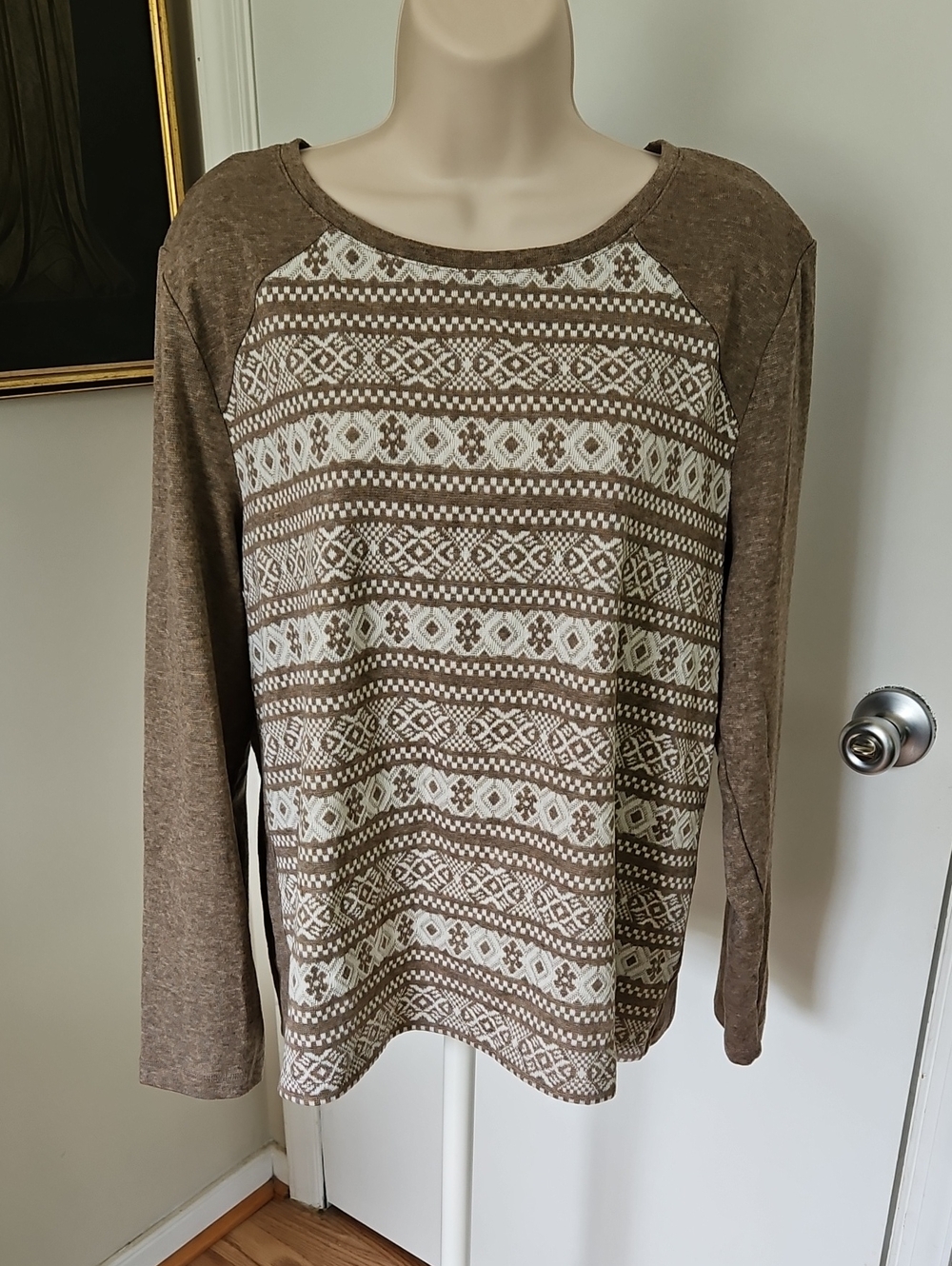 Talbots Fair Isle Snowflake Heather Brown Knit Sweater Size XL